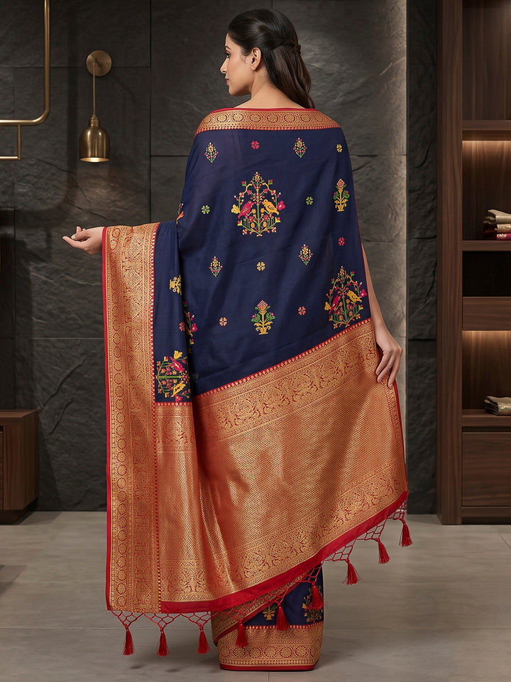 Navy-Blue Art Silk Woven Saree