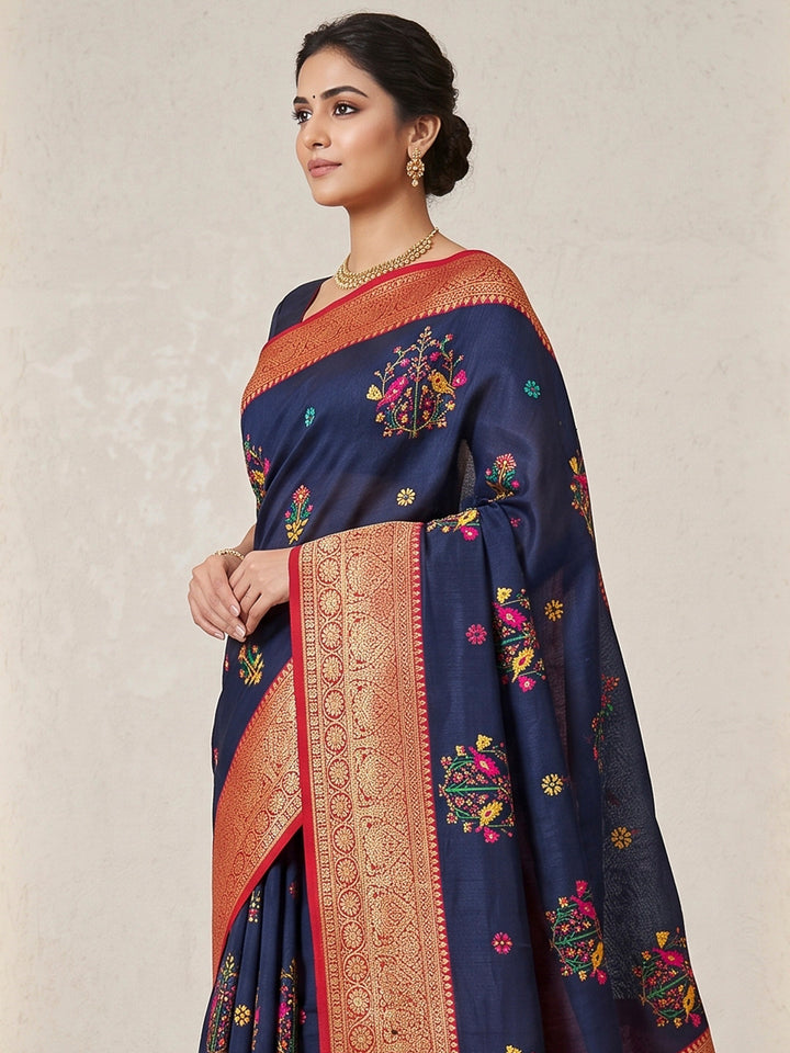 Navy-Blue Art Silk Woven Saree
