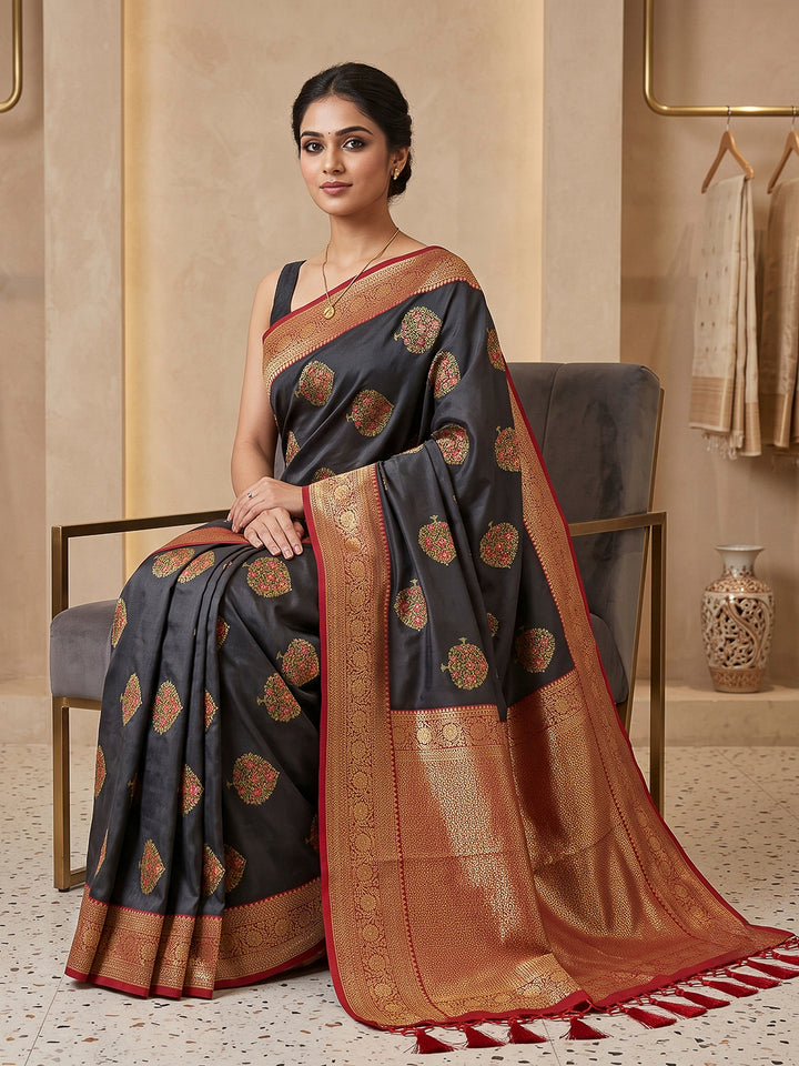 Black Art Silk Woven Saree