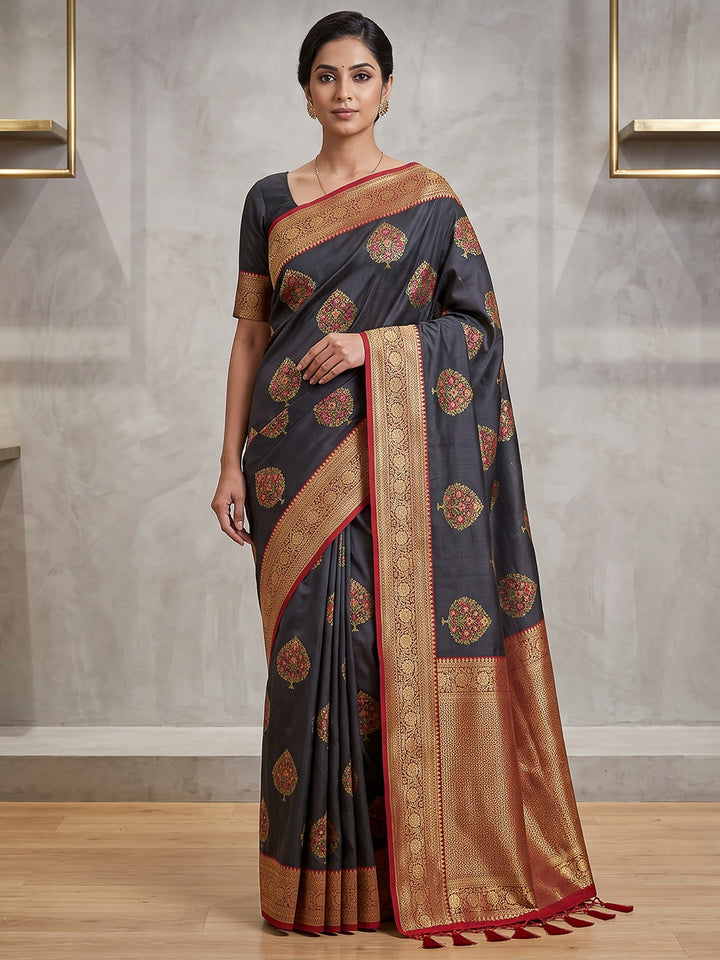 Black Art Silk Woven Saree