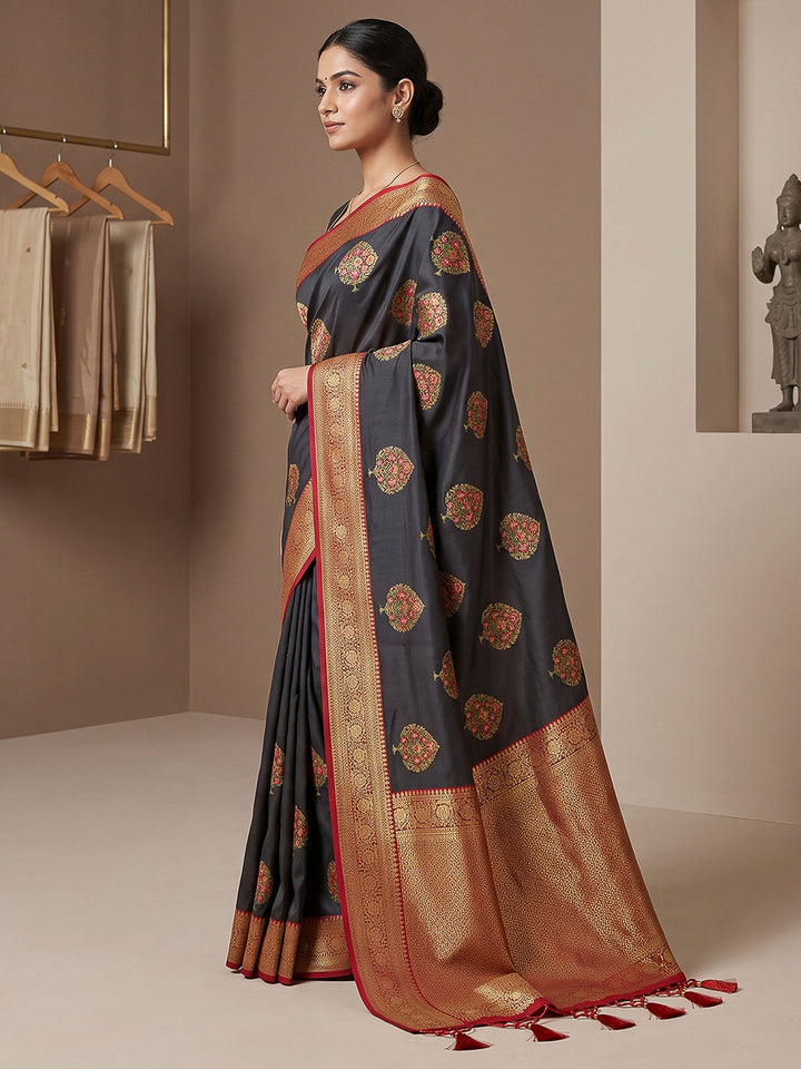 Black Art Silk Woven Saree