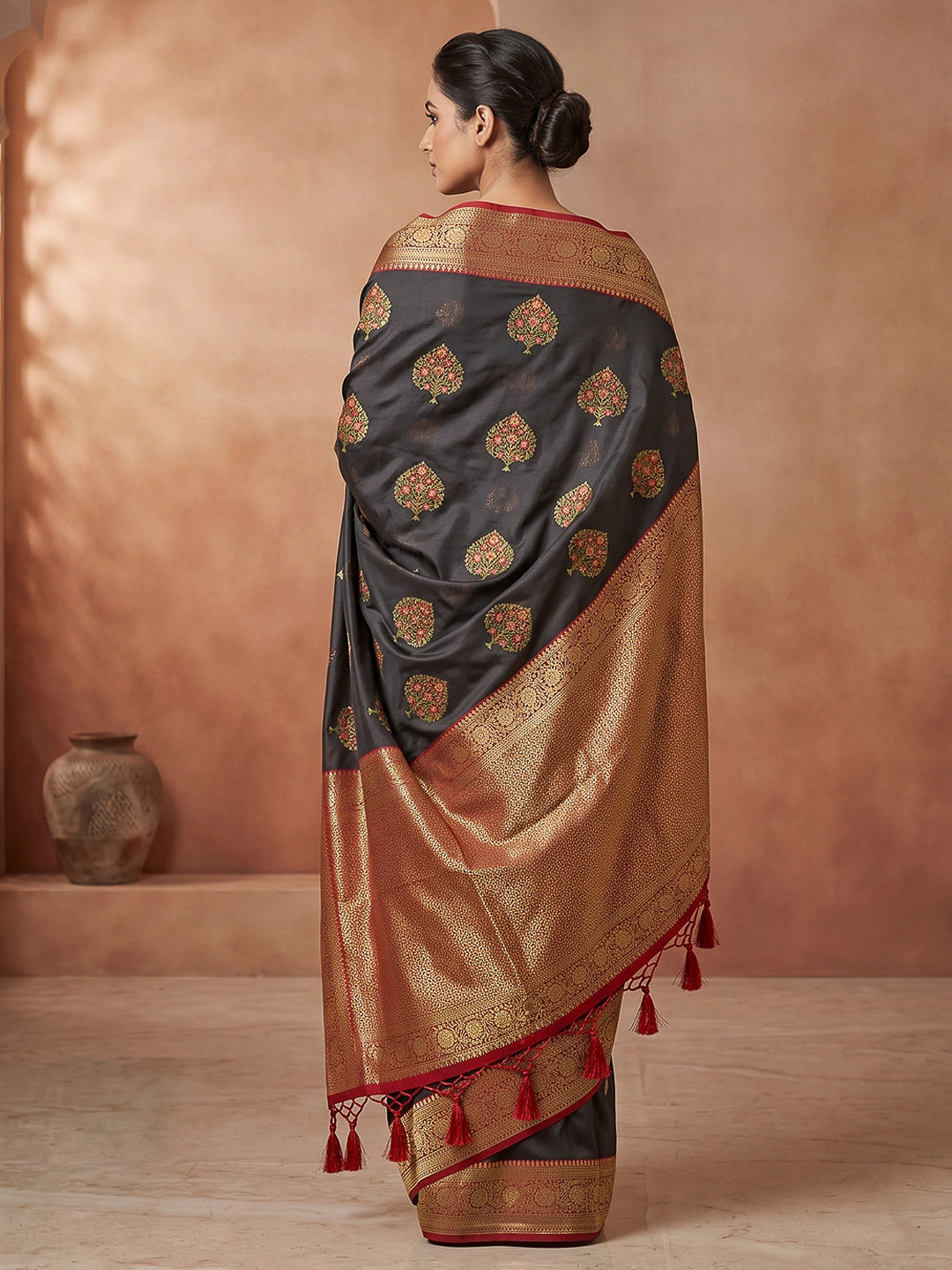 Black Art Silk Woven Saree