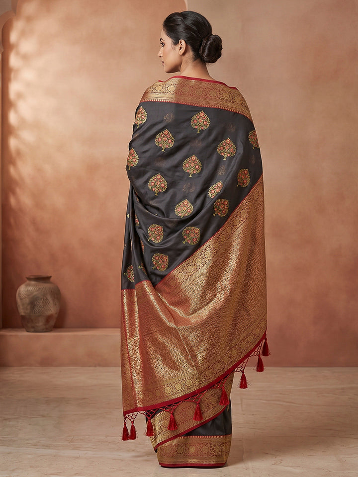 Black Art Silk Woven Saree