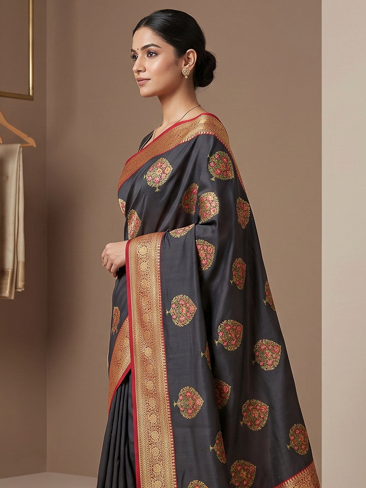 Black Art Silk Woven Saree