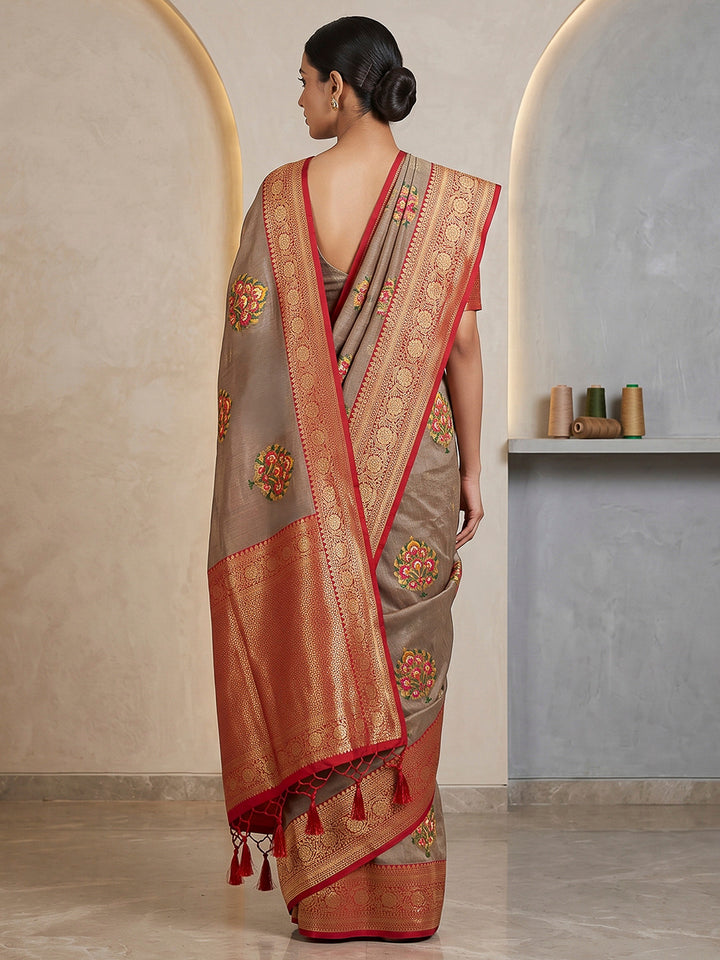 Grey Art Silk Woven Saree