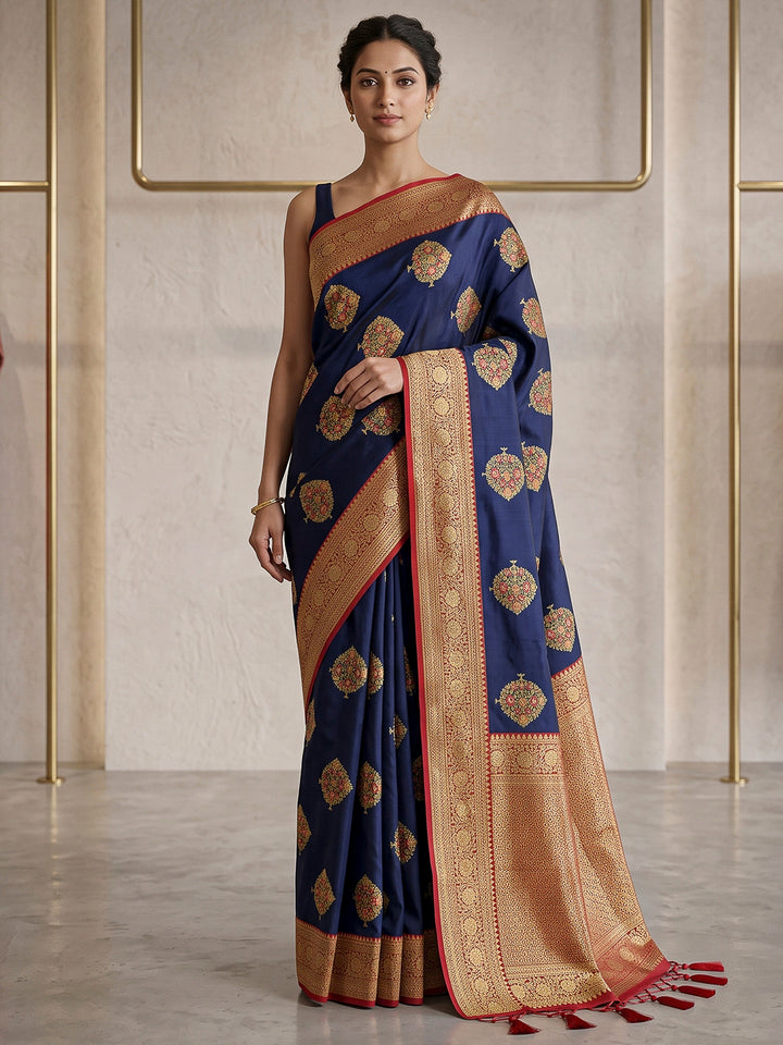 Navy-Blue Art Silk Woven Saree