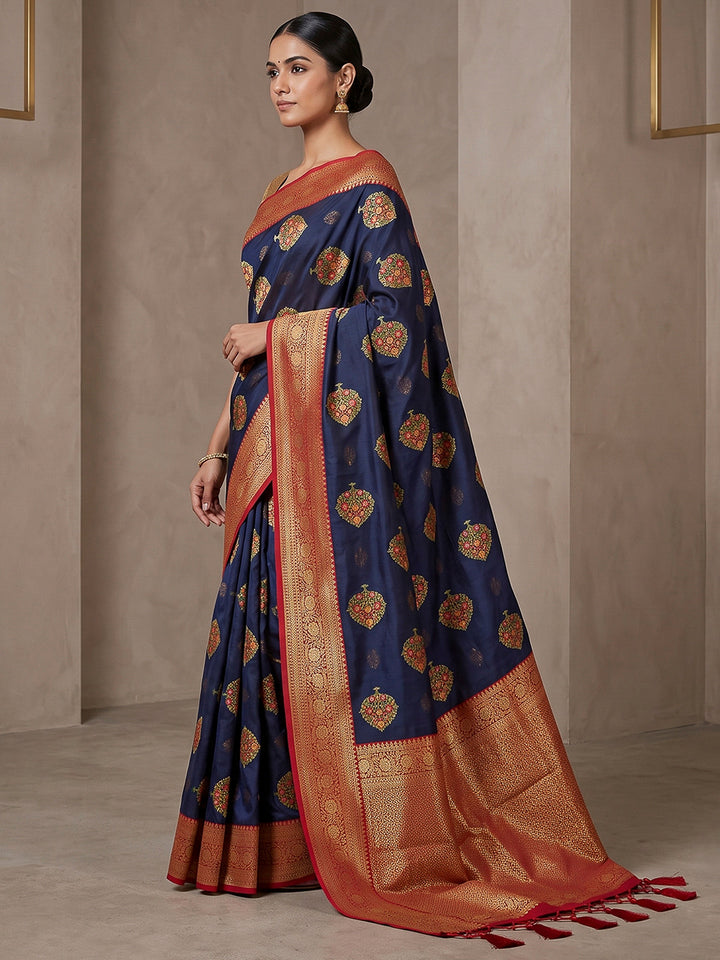 Navy-Blue Art Silk Woven Saree