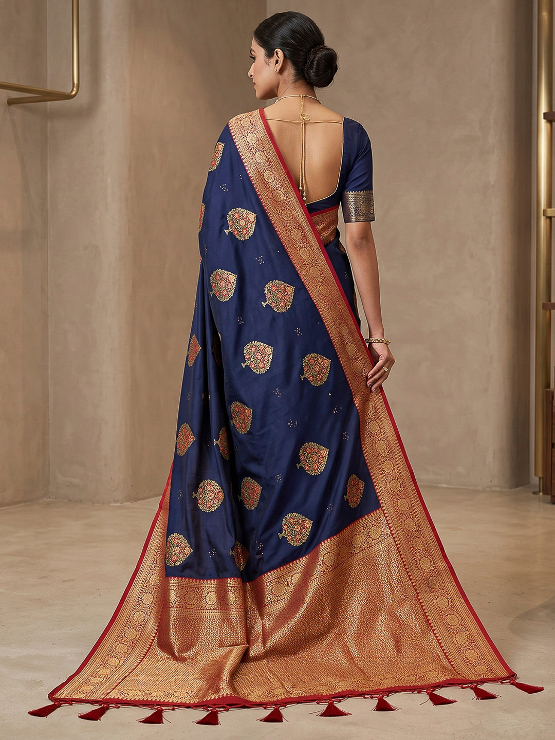Navy-Blue Art Silk Woven Saree