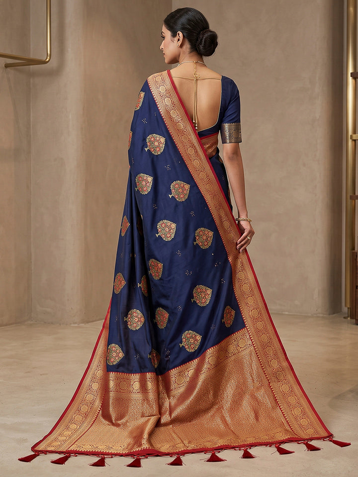 Navy-Blue Art Silk Woven Saree