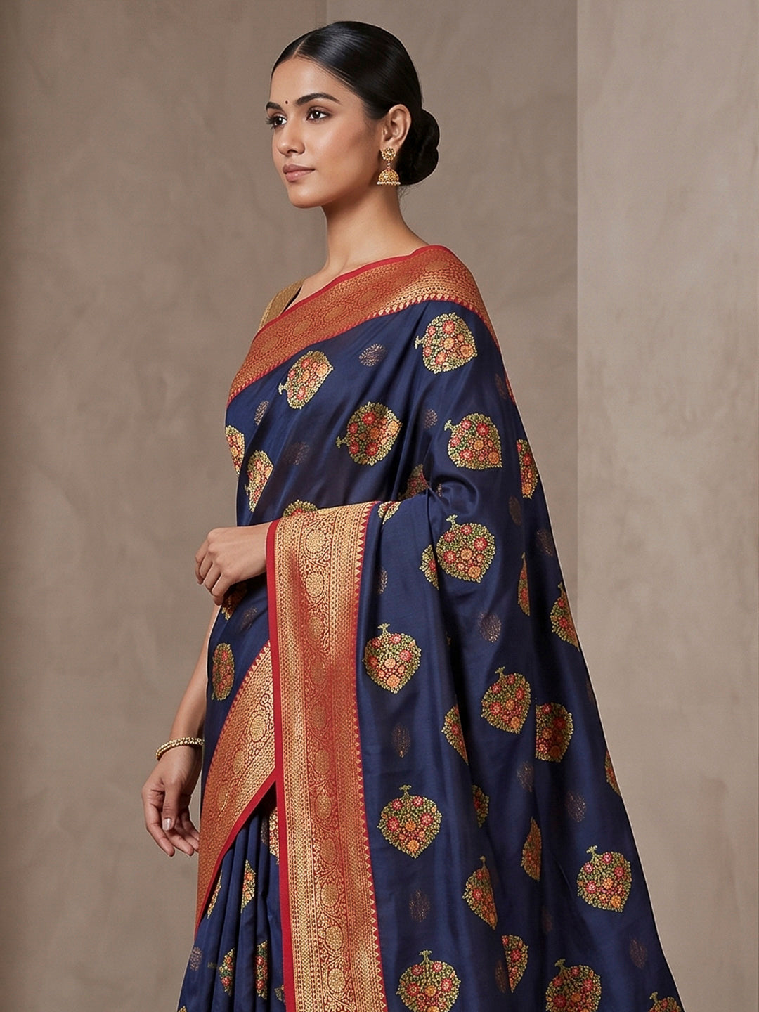 Navy-Blue Art Silk Woven Saree