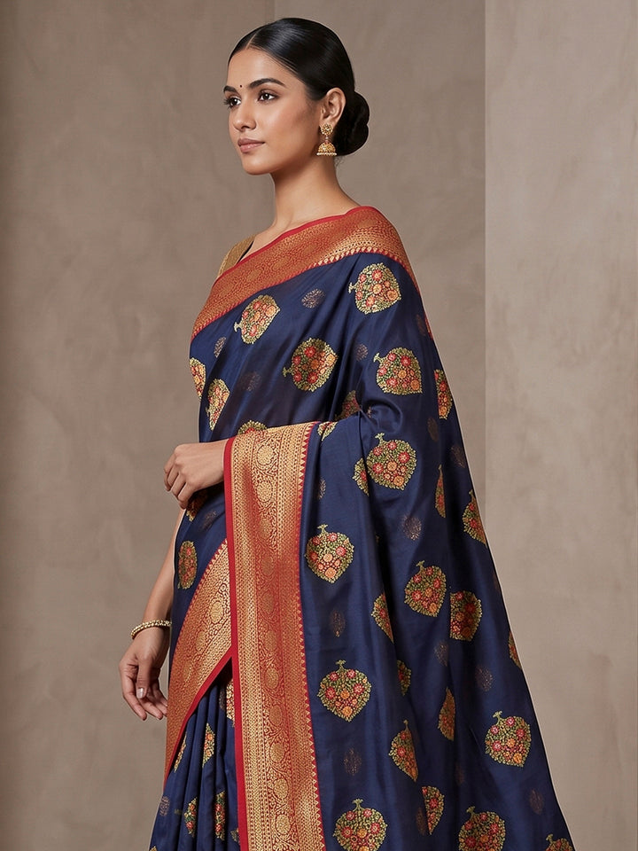 Navy-Blue Art Silk Woven Saree