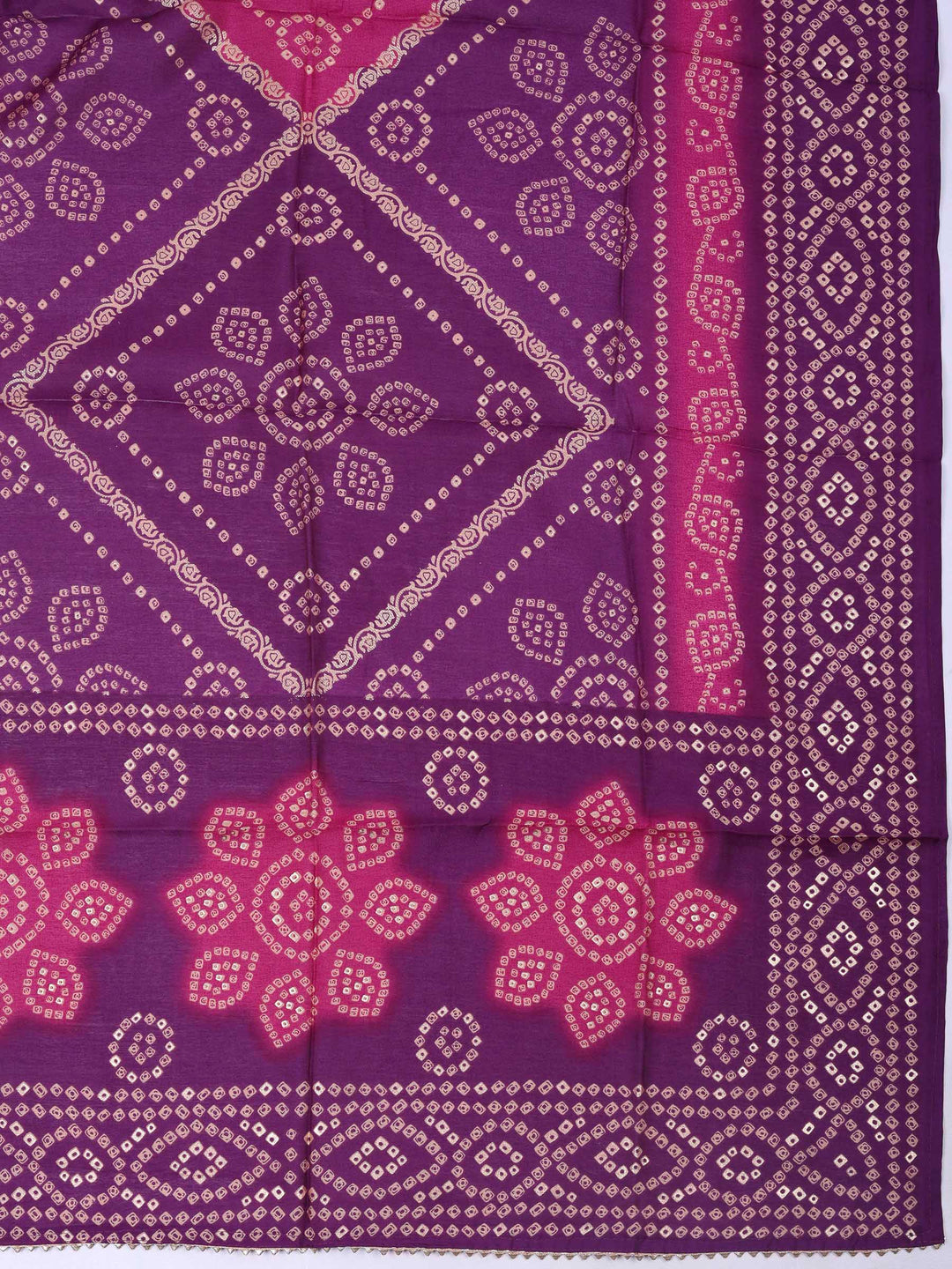 Purple Chanderi Embroidered Unstitched Dress Material