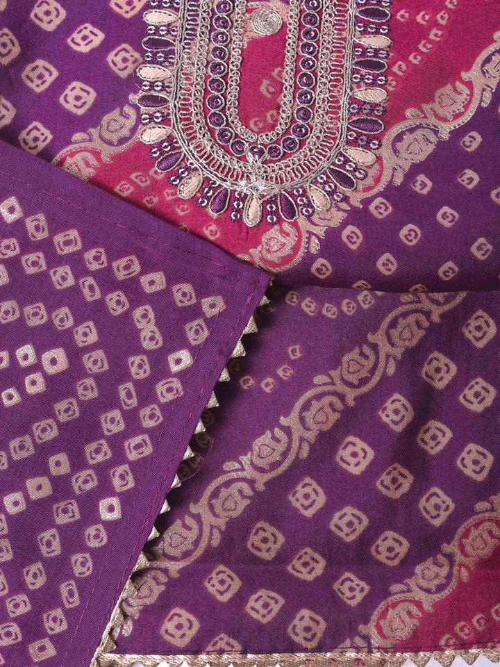 Purple Chanderi Embroidered Unstitched Dress Material