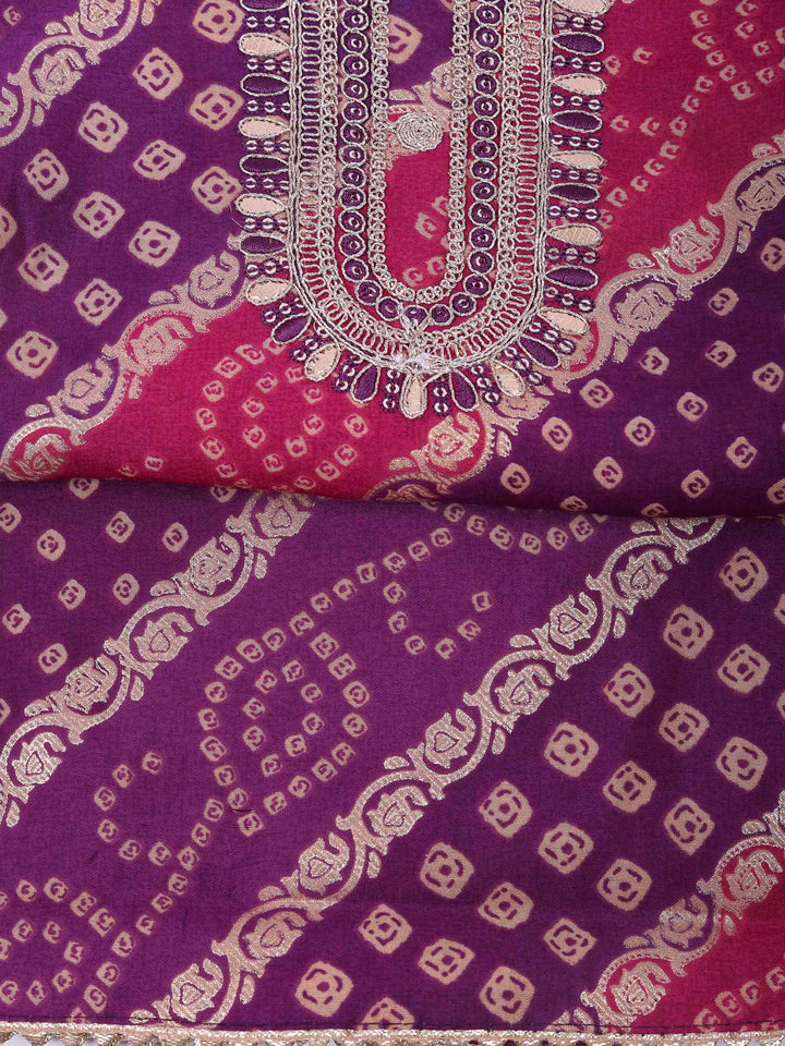 Purple Chanderi Embroidered Unstitched Dress Material
