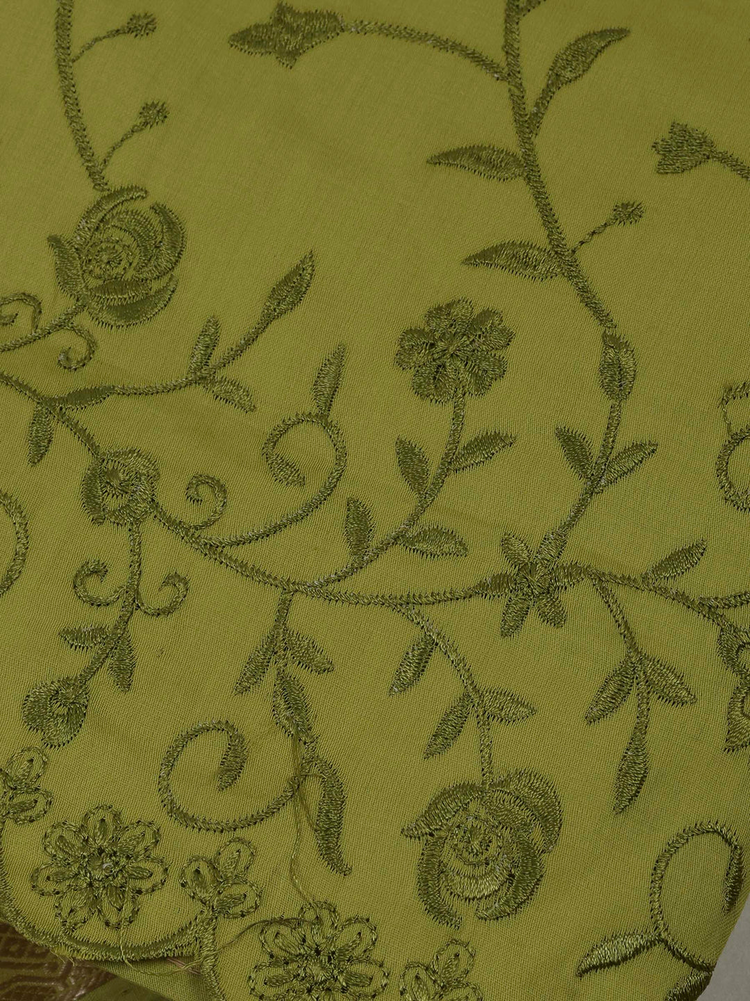 Pista Green Cotton Blend Embroidered Unstitched Dress Material