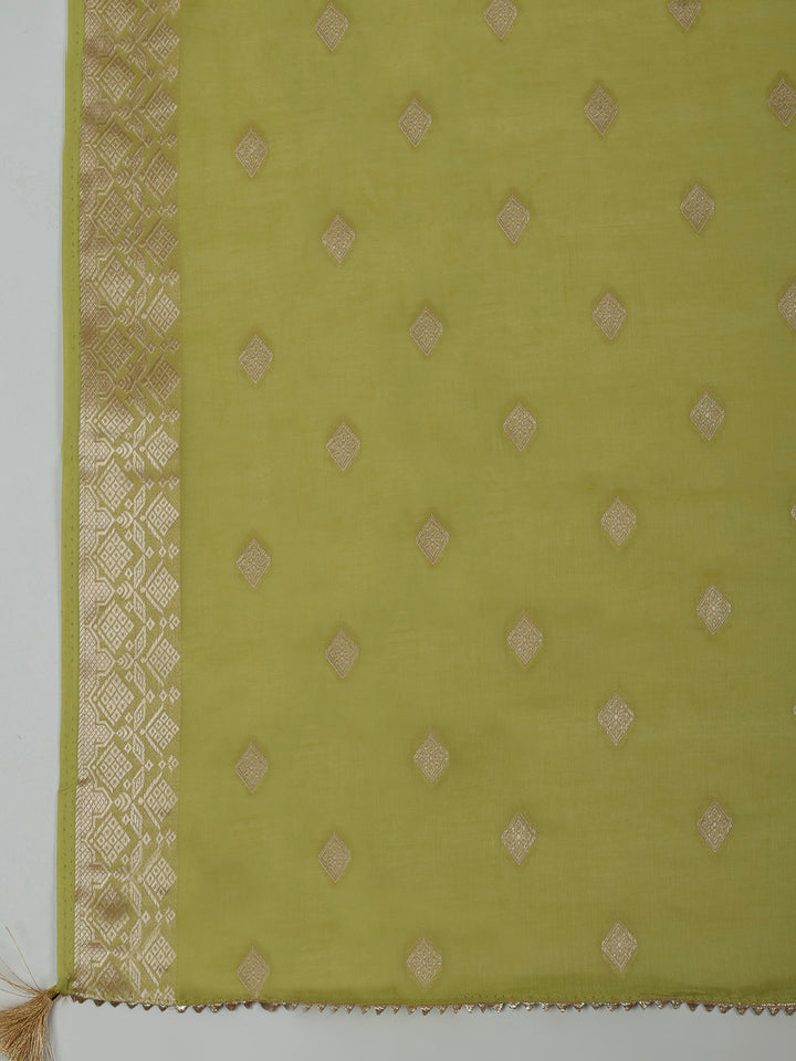 Pista Green Cotton Blend Embroidered Unstitched Dress Material