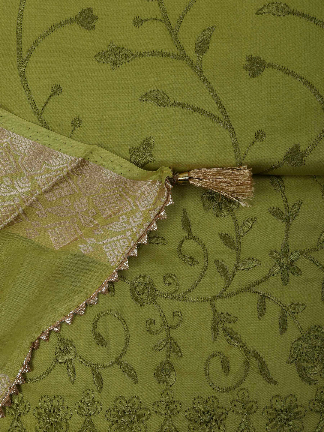 Pista Green Cotton Blend Embroidered Unstitched Dress Material