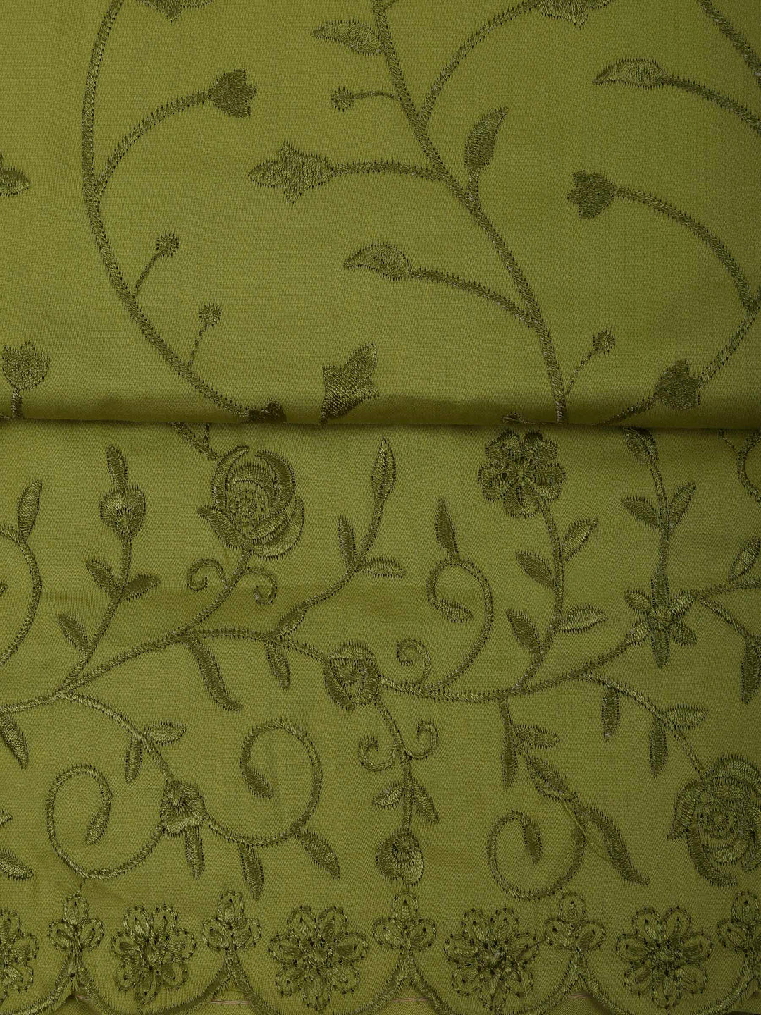 Pista Green Cotton Blend Embroidered Unstitched Dress Material