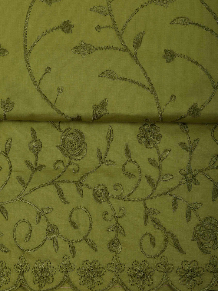 Pista Green Cotton Blend Embroidered Unstitched Dress Material