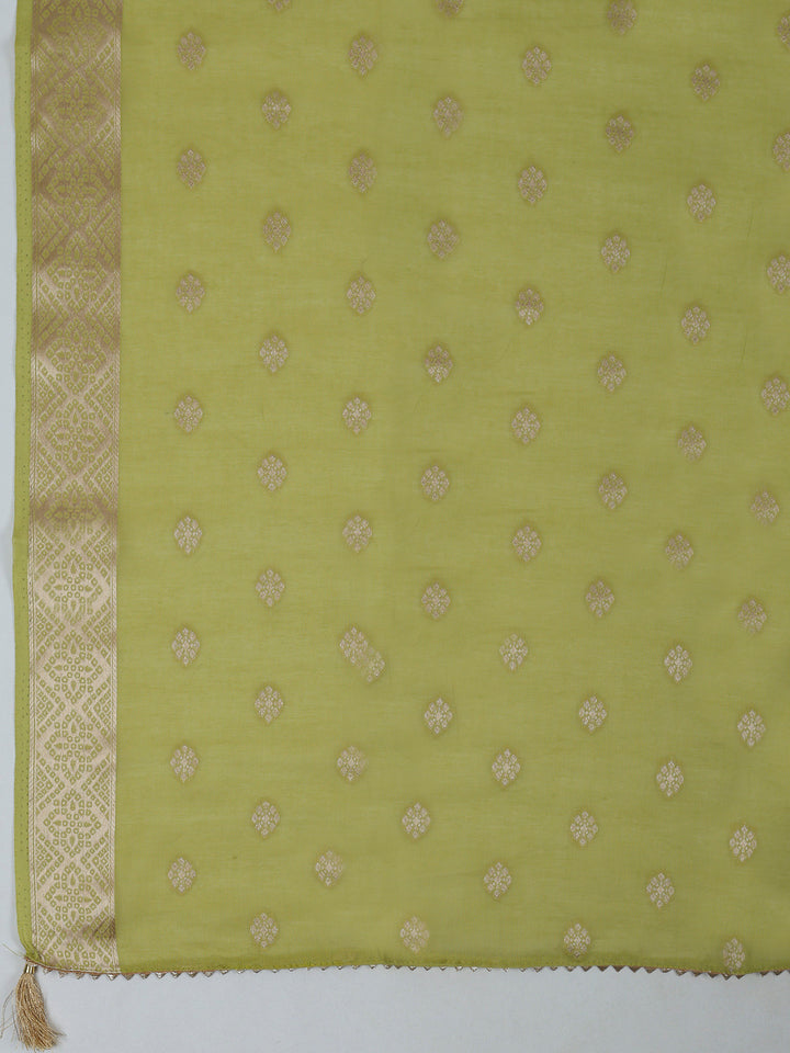Pista Green Cotton Blend Embroidered Unstitched Dress Material