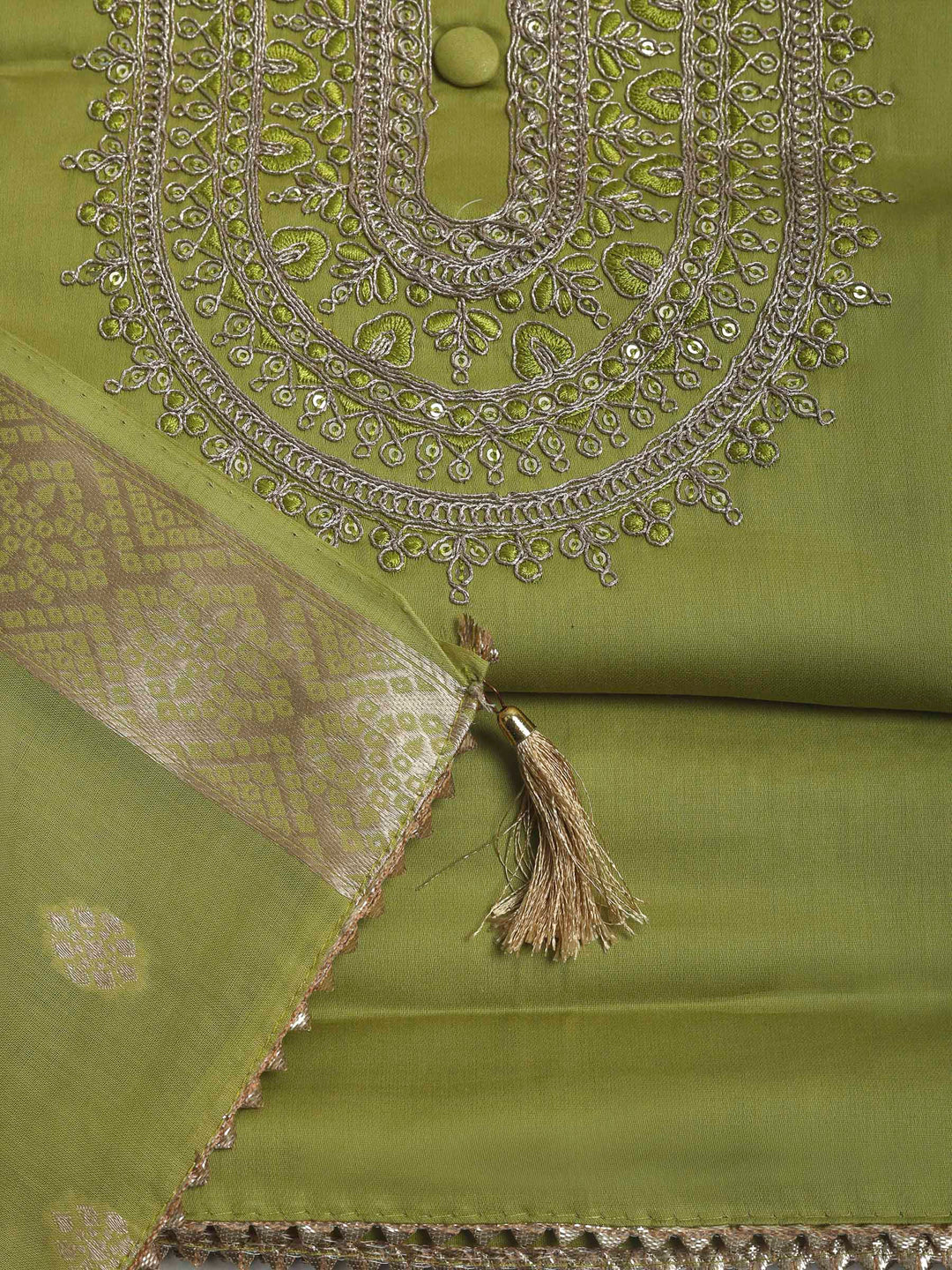 Pista Green Cotton Blend Embroidered Unstitched Dress Material