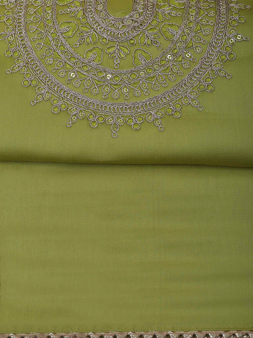 Pista Green Cotton Blend Embroidered Unstitched Dress Material