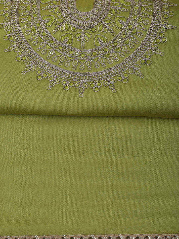 Pista Green Cotton Blend Embroidered Unstitched Dress Material