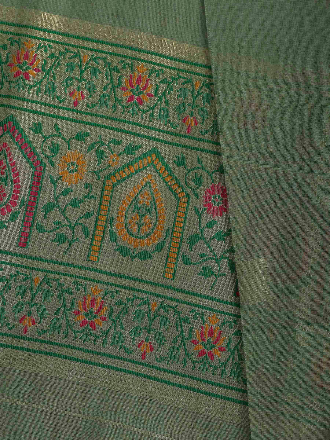 Olive Green Chanderi Woven Design Unstitched Dress Material