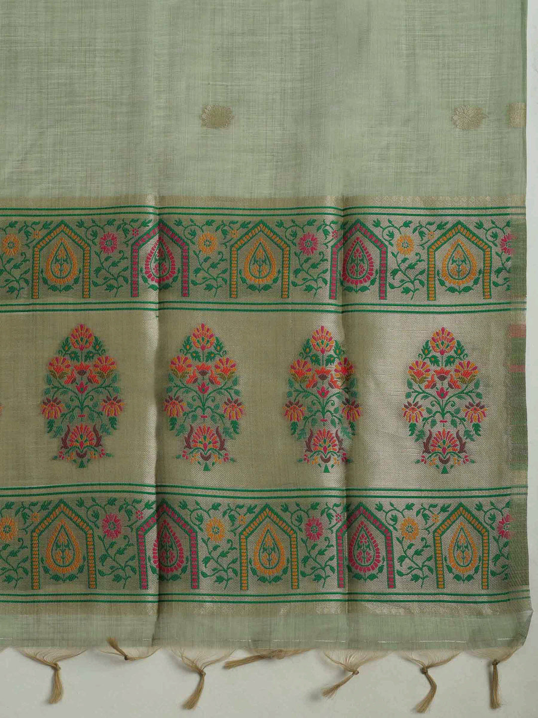 Olive Green Chanderi Woven Design Unstitched Dress Material