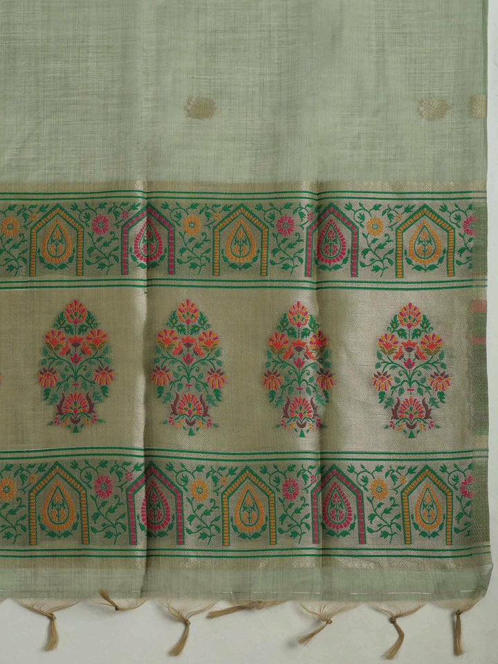 Olive Green Chanderi Woven Design Unstitched Dress Material