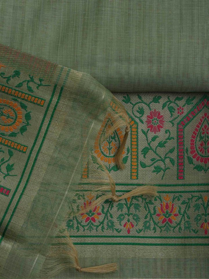 Olive Green Chanderi Woven Design Unstitched Dress Material