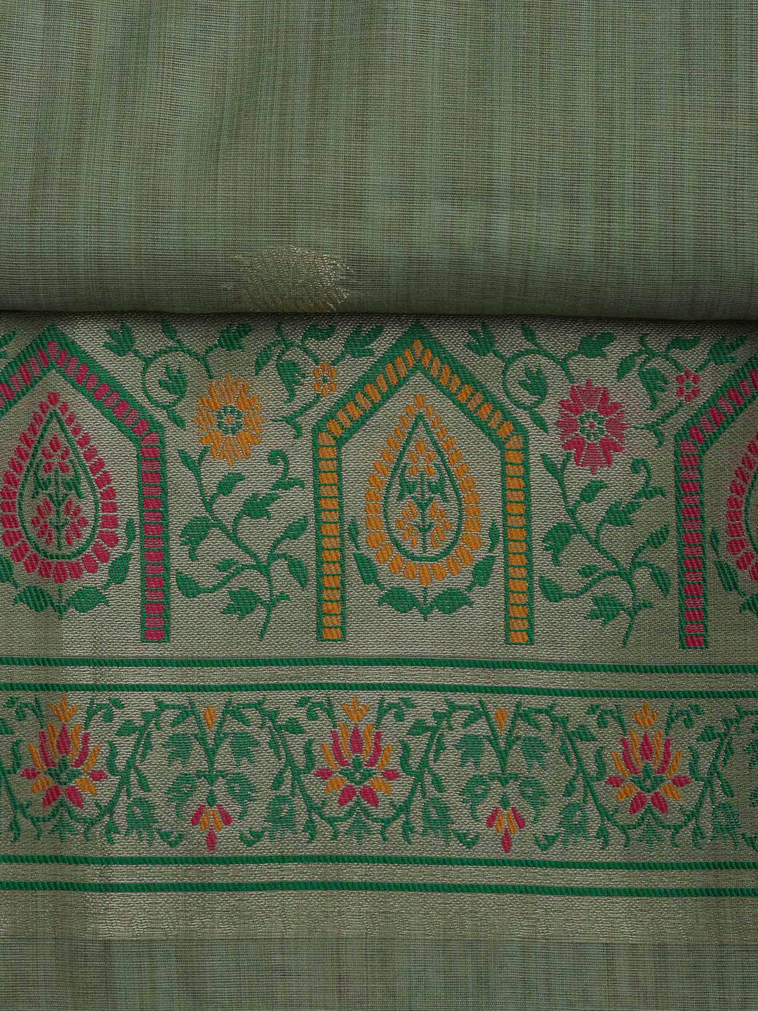 Olive Green Chanderi Woven Design Unstitched Dress Material