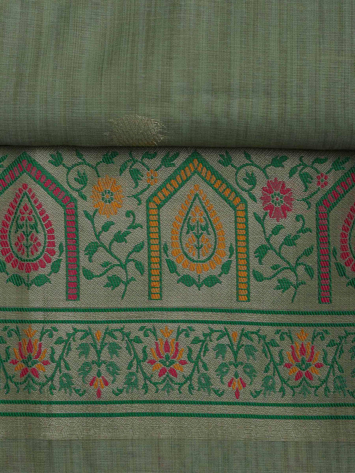 Olive Green Chanderi Woven Design Unstitched Dress Material