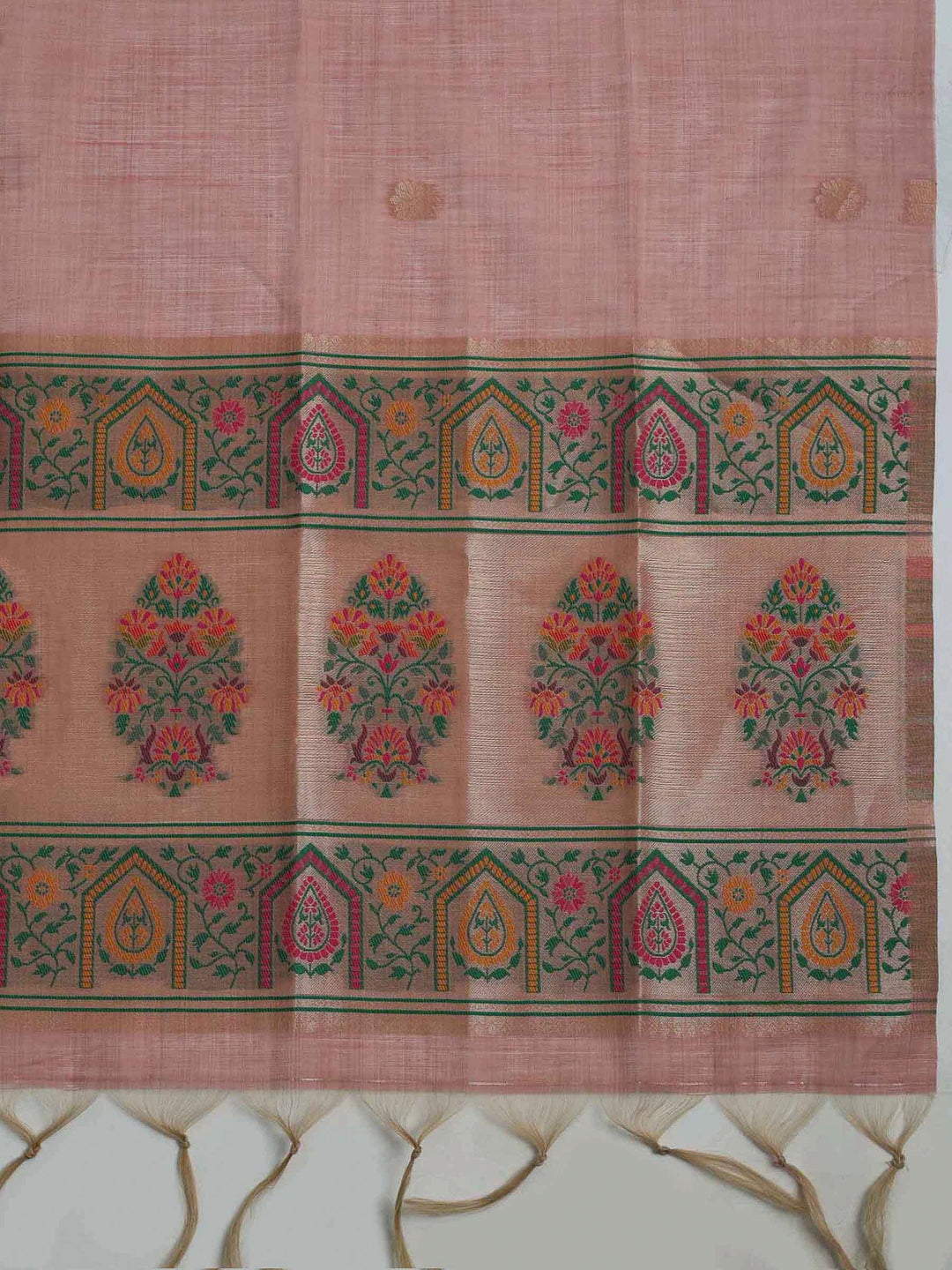 Onion Pink Chanderi Woven Design Unstitched Dress Material