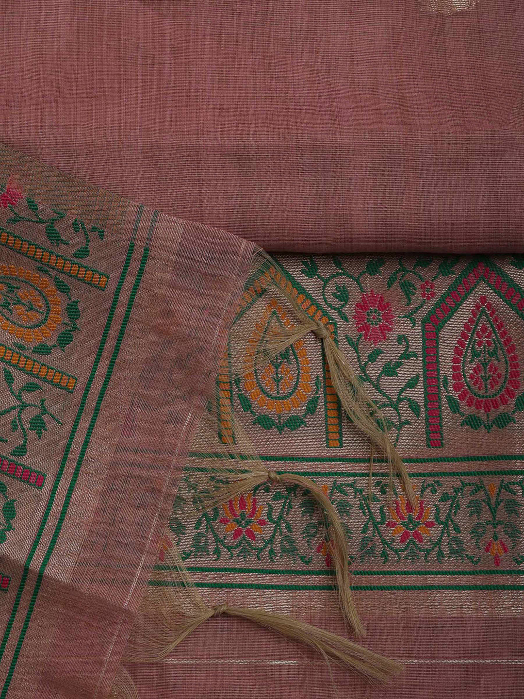 Onion Pink Chanderi Woven Design Unstitched Dress Material