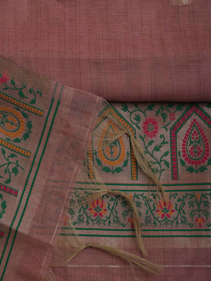 Onion Pink Chanderi Woven Design Unstitched Dress Material