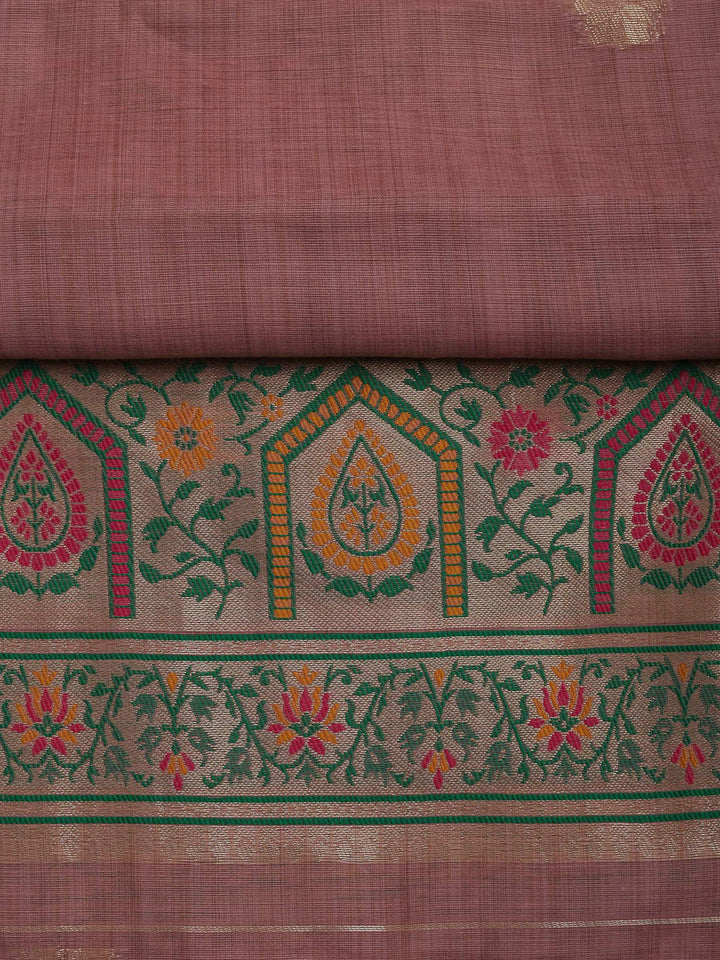 Onion Pink Chanderi Woven Design Unstitched Dress Material