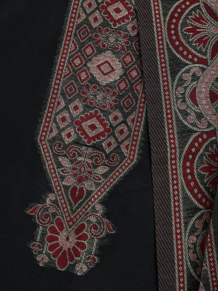 Black Chanderi Embroidered Unstitched Dress Material