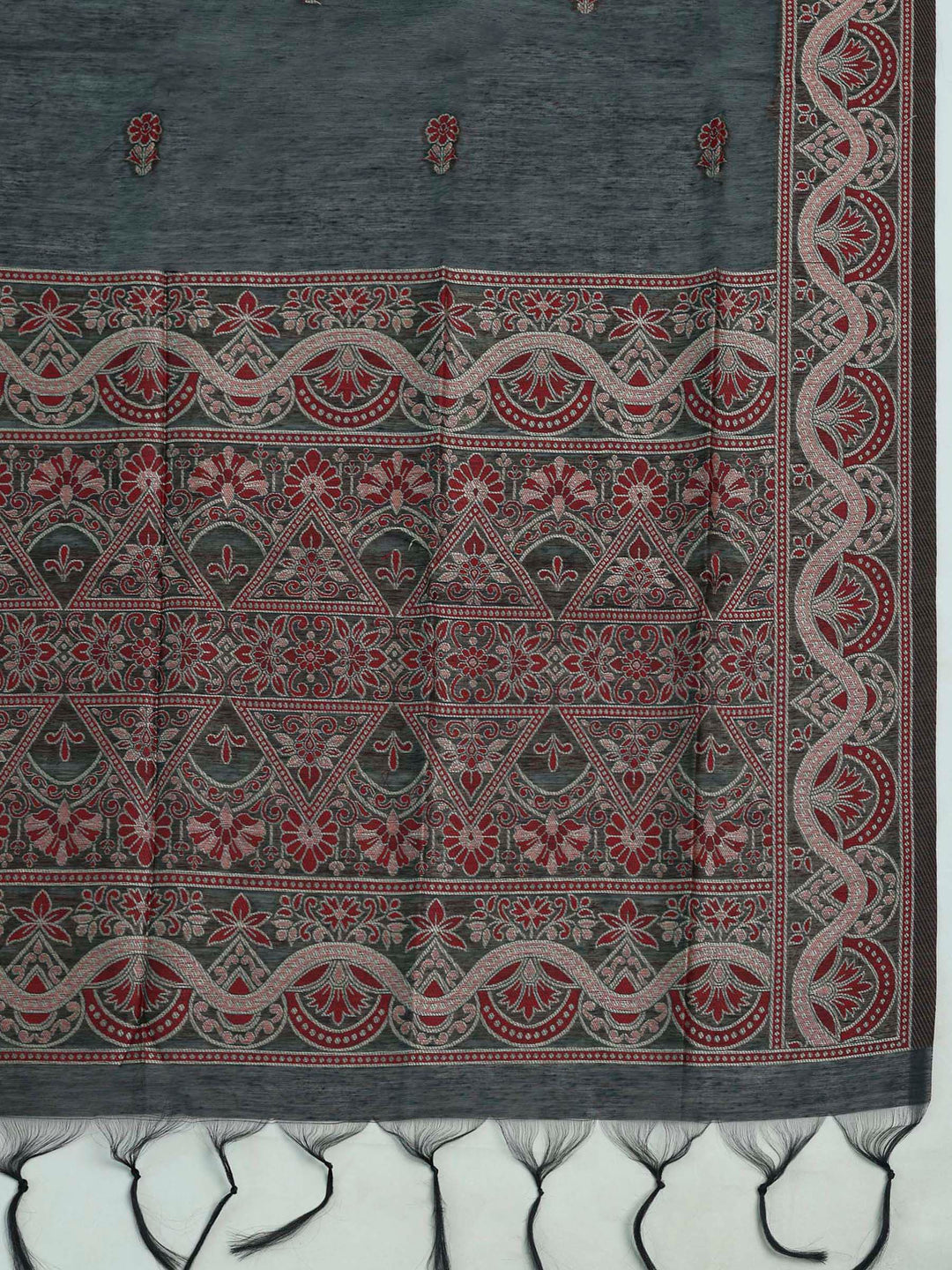 Black Chanderi Embroidered Unstitched Dress Material