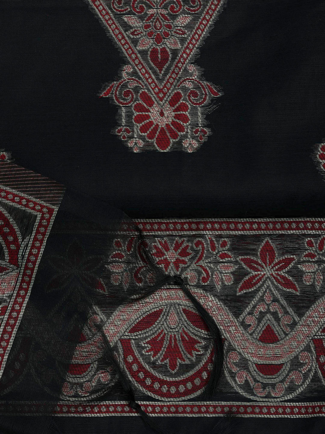 Black Chanderi Embroidered Unstitched Dress Material