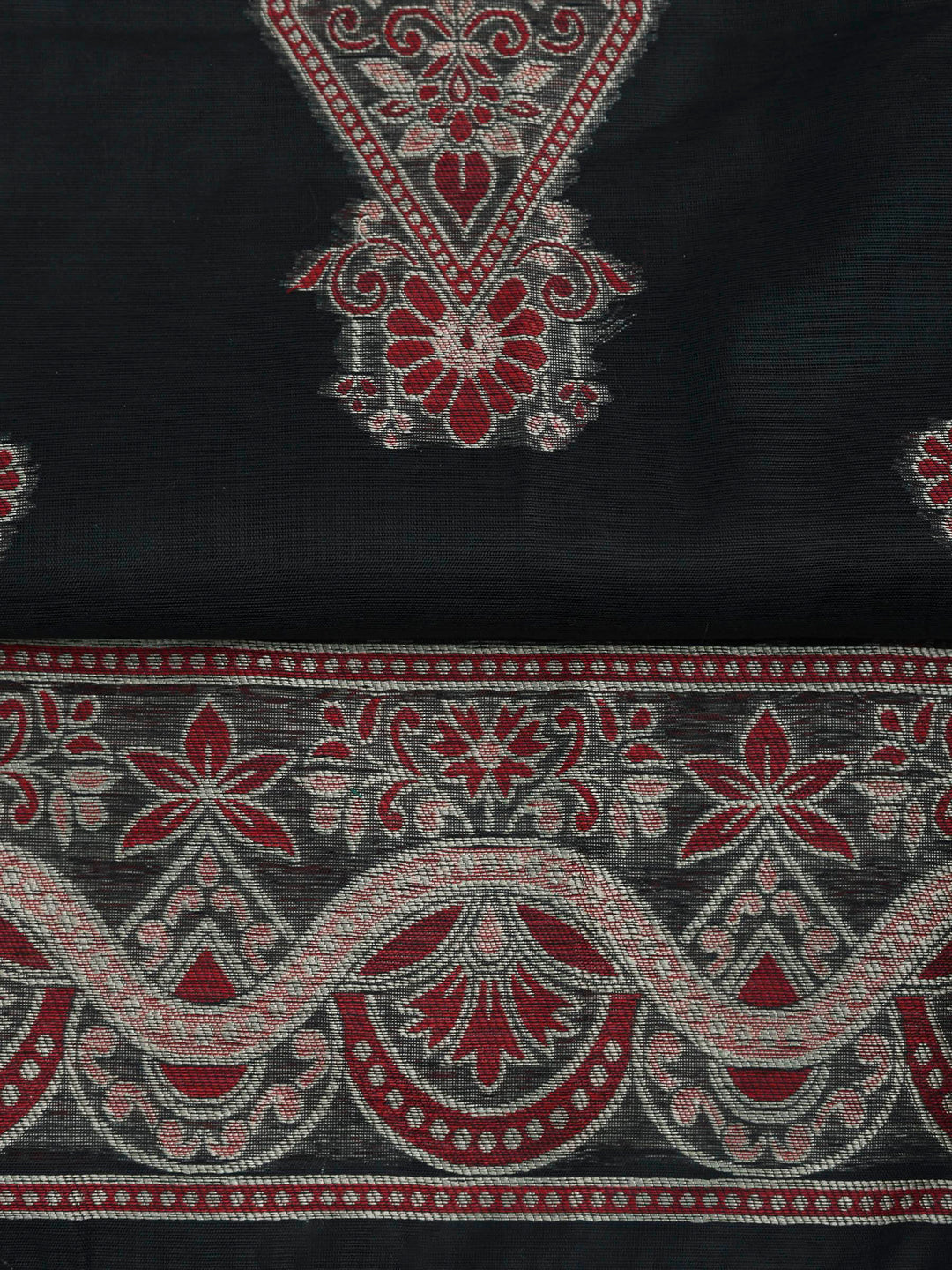 Black Chanderi Embroidered Unstitched Dress Material