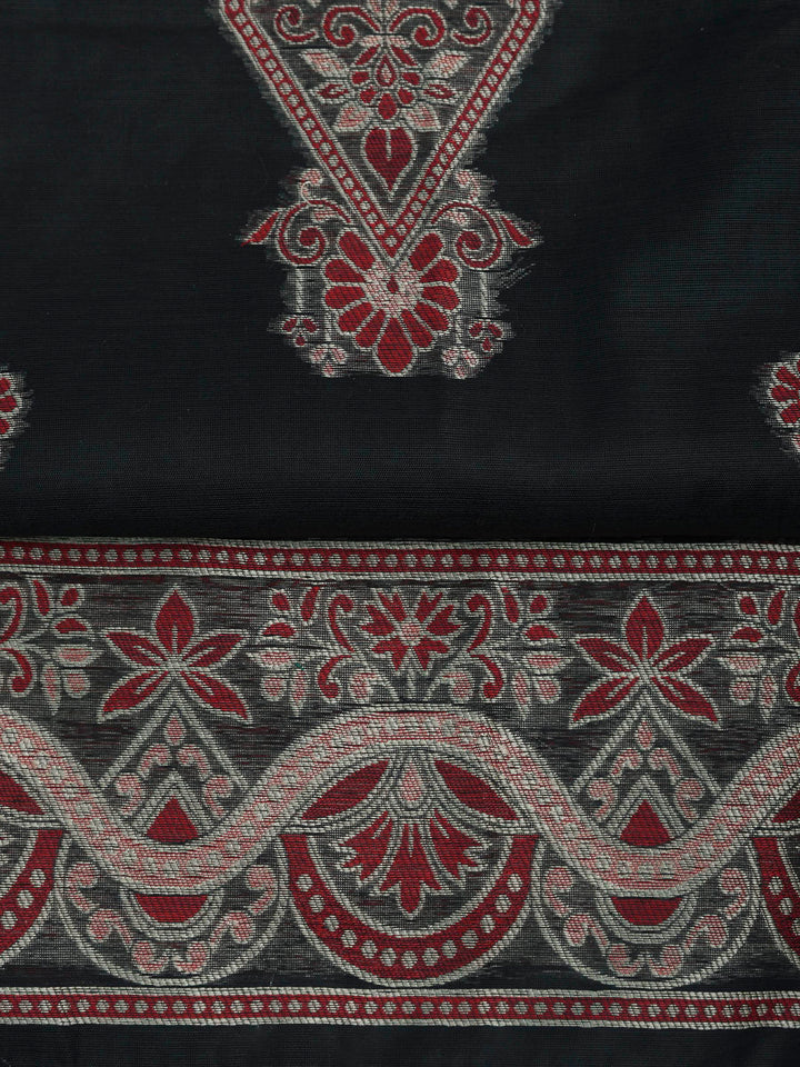 Black Chanderi Embroidered Unstitched Dress Material