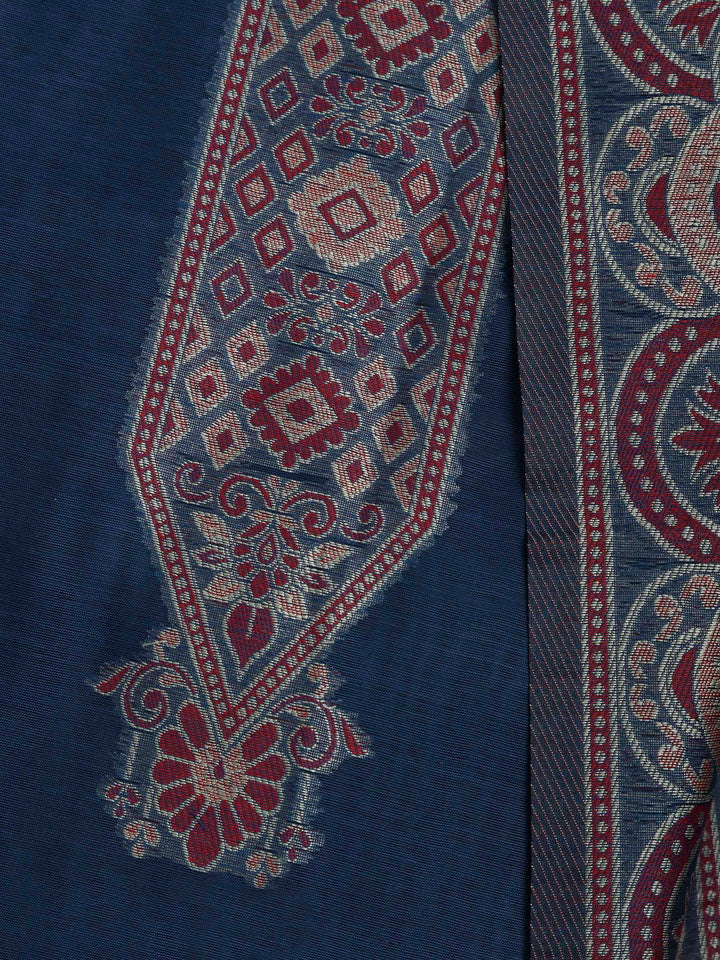 Blue Chanderi Embroidered Unstitched Dress Material