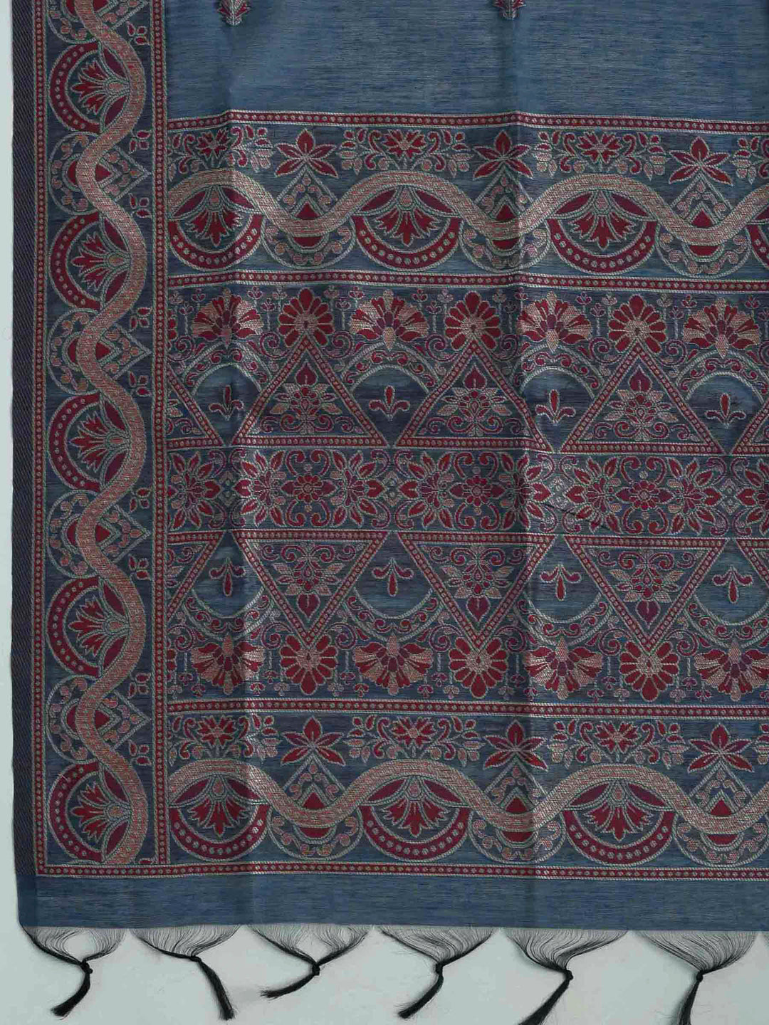 Blue Chanderi Embroidered Unstitched Dress Material