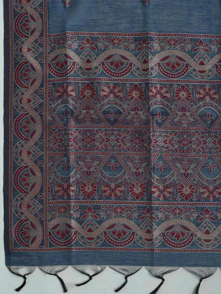 Blue Chanderi Embroidered Unstitched Dress Material