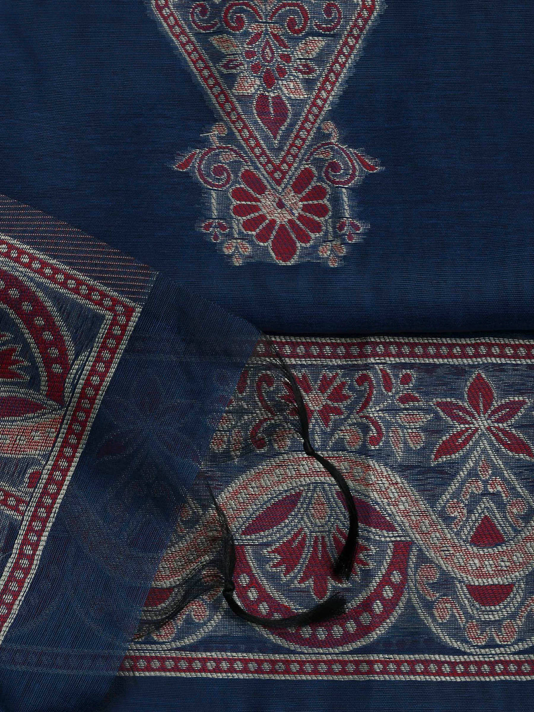 Blue Chanderi Embroidered Unstitched Dress Material