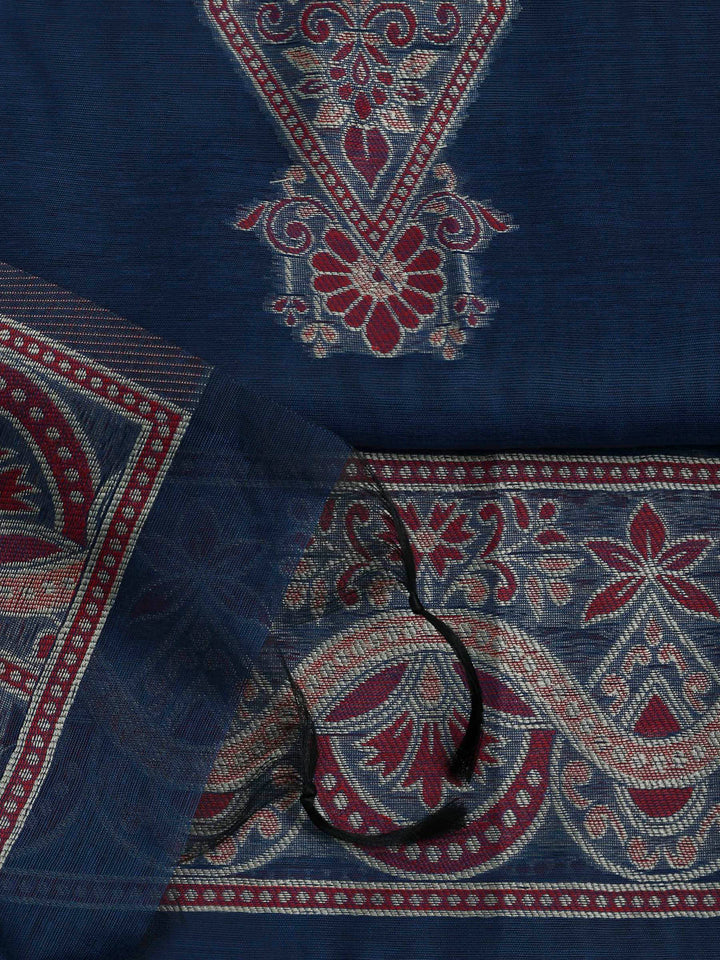Blue Chanderi Embroidered Unstitched Dress Material