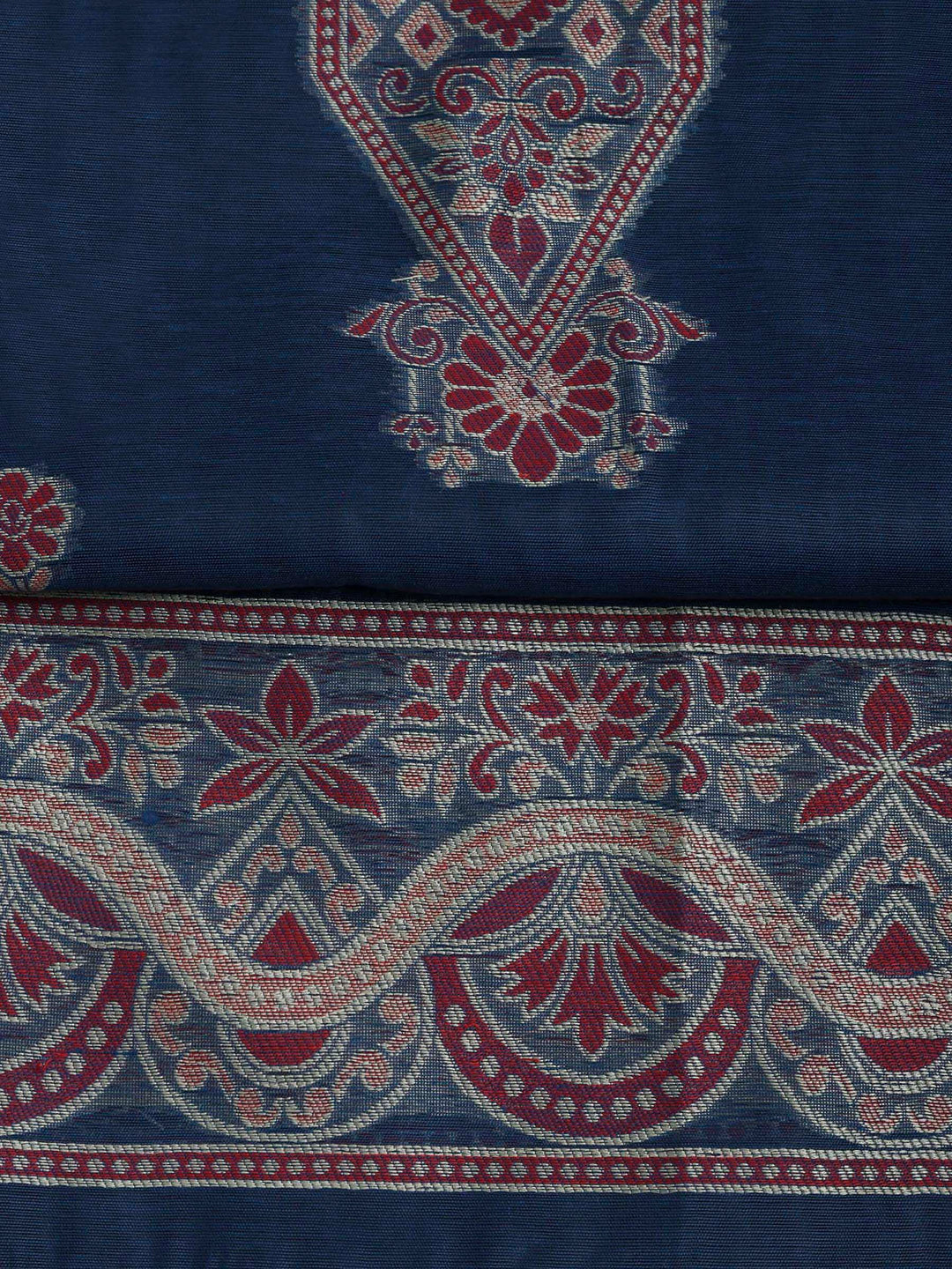 Blue Chanderi Embroidered Unstitched Dress Material