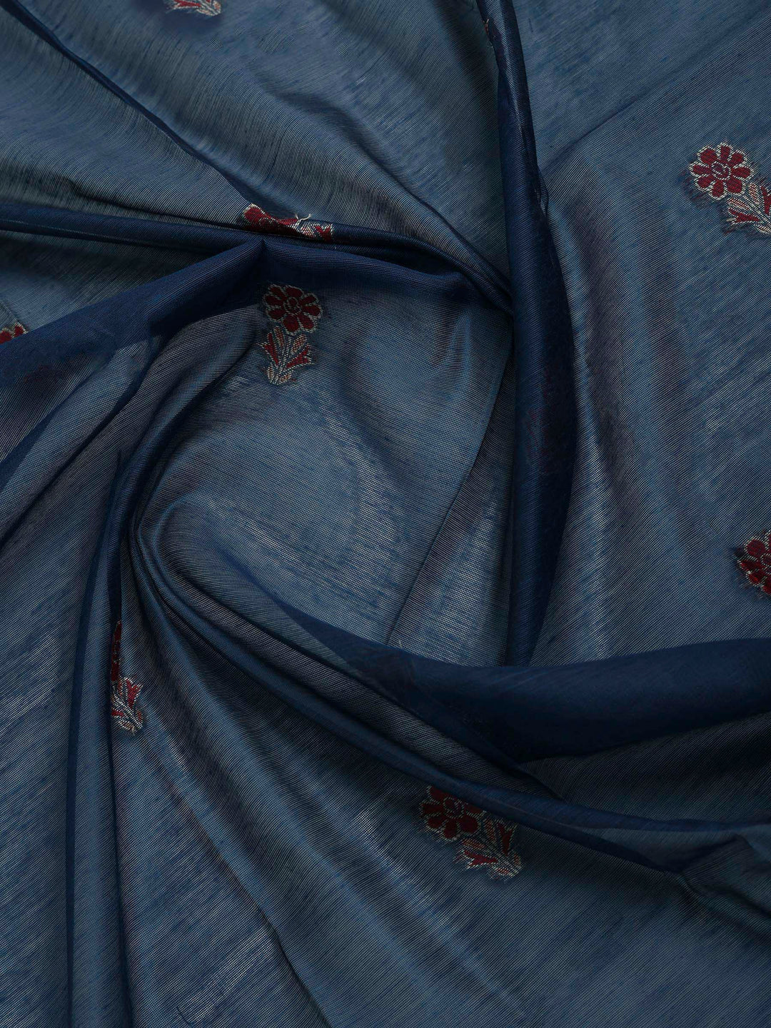Blue Chanderi Embroidered Unstitched Dress Material