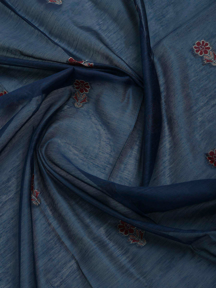 Blue Chanderi Embroidered Unstitched Dress Material